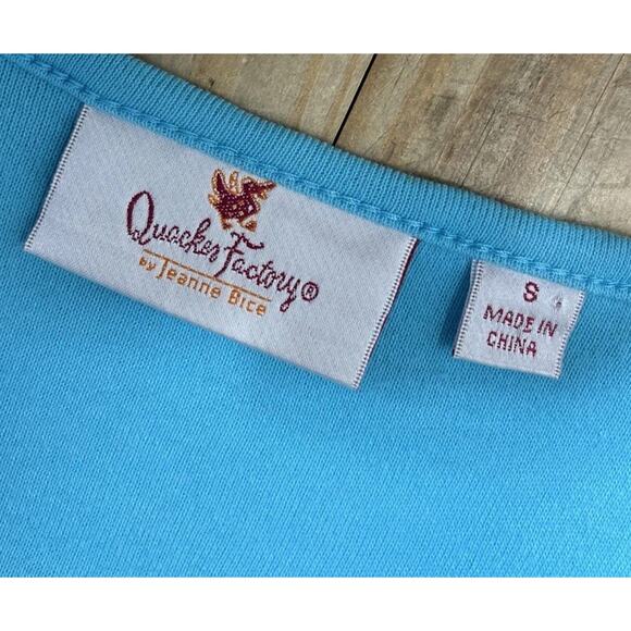 Quacker Factory Rhinestone Embellished Short Sleeve Top Blue Sz S Colorful Gems - Picture 5 of 7